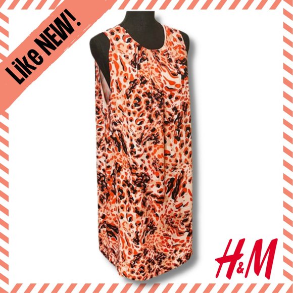 H&M Sleeveless Shift Dress Coral Red Black Animal Print SZ 16 LIKE NEW! - Picture 12 of 12